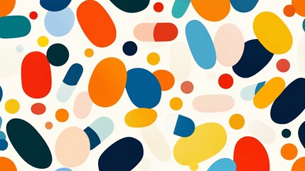 Fototapeta premium Vibrant scatter pattern featuring abstract pharmaceutical shapes on white canvas