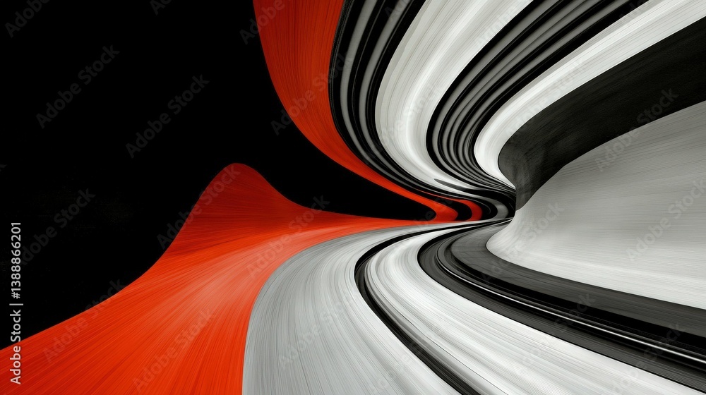 Poster abstract swirl of black, white, and red: an abstract art image with a mesmerizing swirl of vibrant c