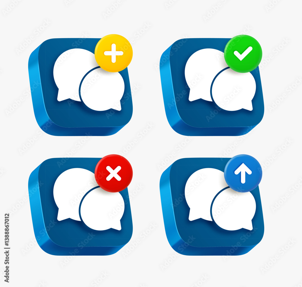 Poster Dialog icon set with different pictograms. 3d vector icons collection