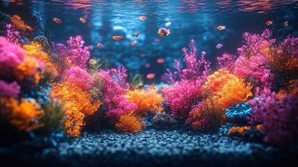 Digital aquarium with geometric marine life and glowing effects