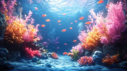 Naklejka premium Digital aquarium with geometric marine life and glowing effects