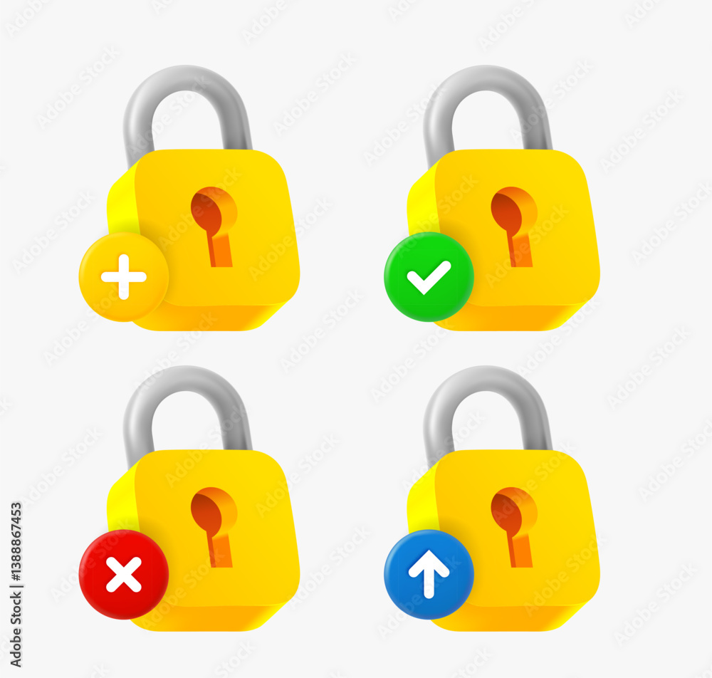 Poster Padlock icon set with different pictograms. 3d vector icons collection