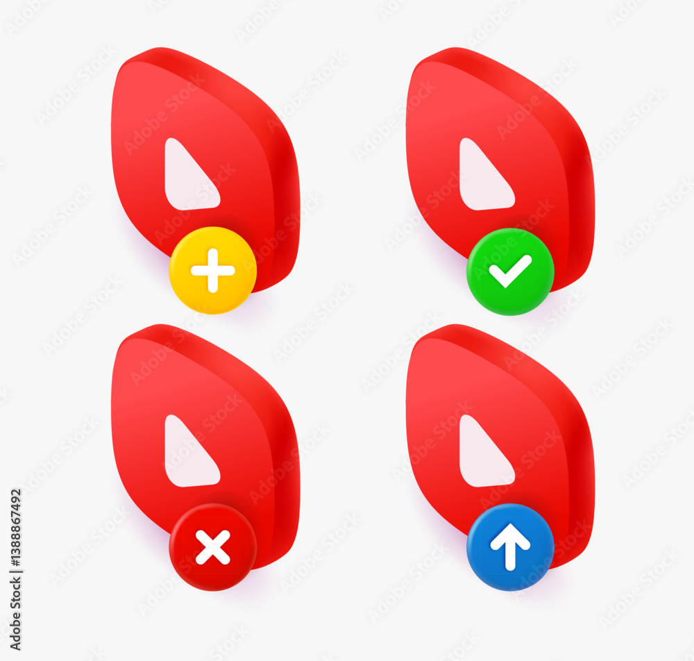 Poster Video player icon set with different pictograms. 3d vector icons collection