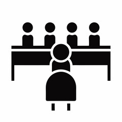 Job Interview Icon Depicting Panel Of Interviewers And Candidate Vector Illustration