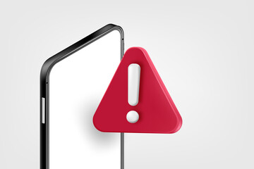 Mobile phone with axlamation sign. 3d vector concept
