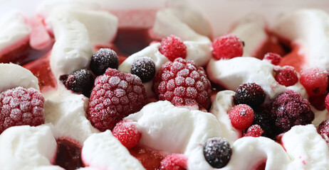 Red fruit cake or ice cream