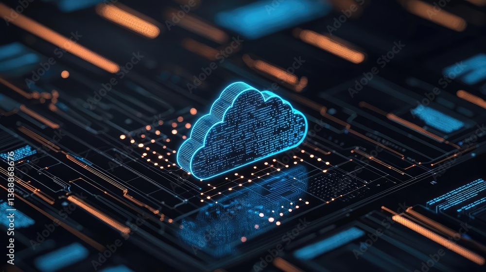 Poster clouds server glowing systems managing innovation on earth concept. abstract technology background w