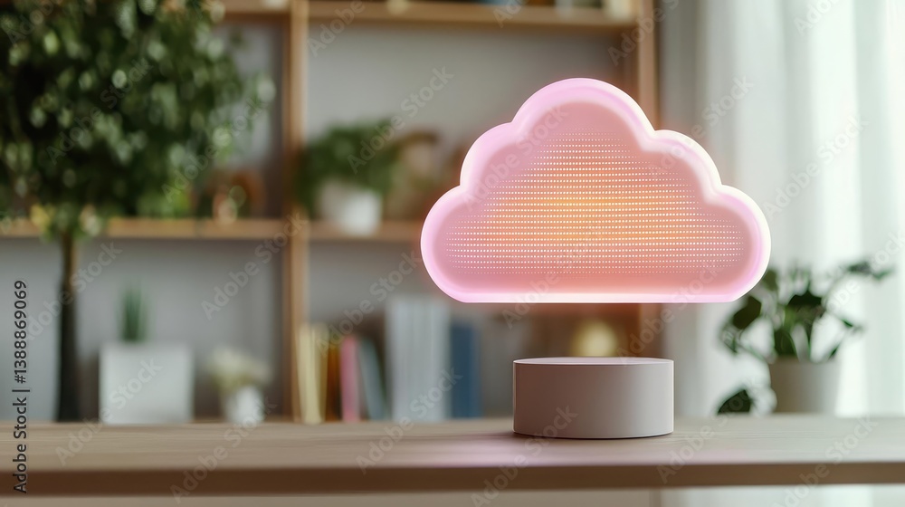 Poster cloud server intelligent system glowing in globalization concept. colorful cloud lamp illuminating a