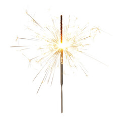 Transparent background image isolate into png Summer time activities. Bright Gold Sparkler with White Sparks on Transparent Background