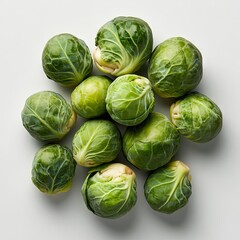 Fototapeta premium Fresh green Brussels sprouts arranged in a circular pattern on a pale surface
