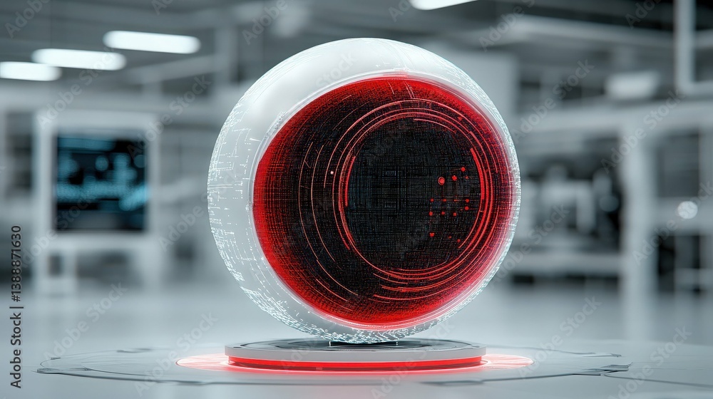 Poster illuminating tech sphere: a close-up showcases a radiant, futuristic sphere emanating a mesmerizing 