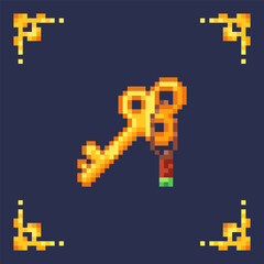 Pixel art icon gold key for rpg retro 2D game