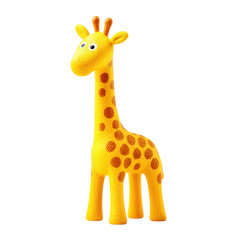 Fototapeta premium Cute yellow giraffe toy with brown spots isolated on white background. Concept of toys, animals, and childhood.