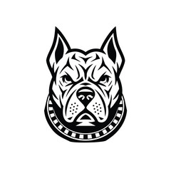 Fierce Pitbull Head Vector Illustration – Aggressive Guard Dog Face Logo in Black and White for Mascot, Emblem, or Tattoo Design

