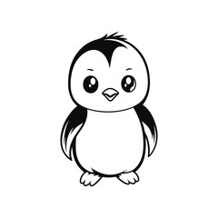 Cute cartoon penguin illustration in black and white