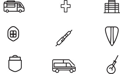 Hospital Icon Set | Healthcare and Medical Icons Including Building, Ambulance, Emergency Cross, Clinic, and Treatment Symbols for Web and App Design