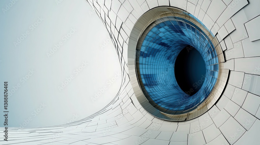 Aufkleber abstract tunnel with blue light: an abstract view of a modern, futuristic tunnel, highlighted by an 