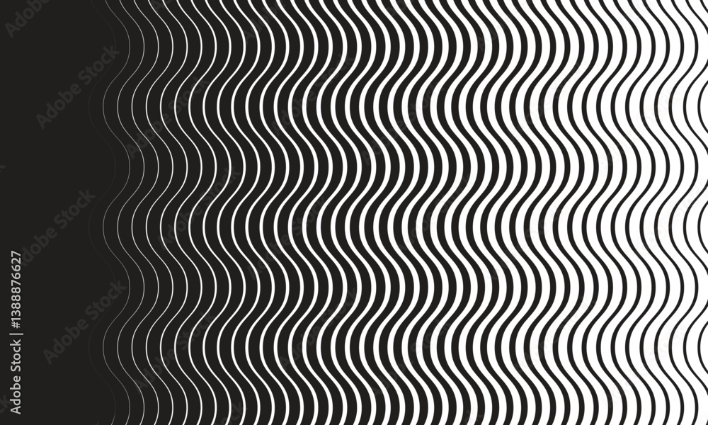 Poster abstract transition from black smooth wave line pattern.