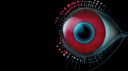 Digital Vision: A mesmerizing illustration of an eye, rendered in vibrant hues of red and blue, suggesting a world of technology and digital data, with dots arranged in a stylized manner.