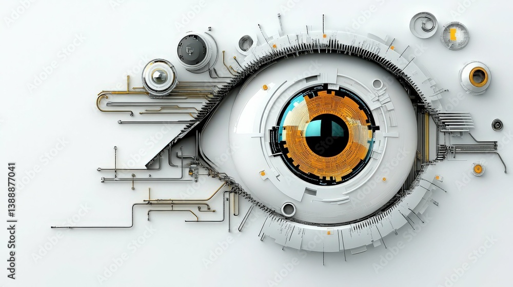 Aufkleber cybernetic vision: a highly detailed illustration of a mechanical eye, showcasing the intricate fusi