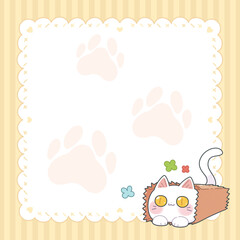 Super cute memo for writing messages, decorated with a little cat hiding in a paper bag and flowers.