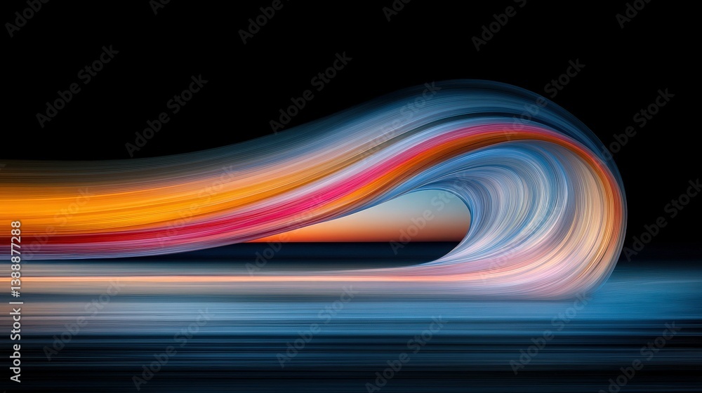 Poster dynamic swirl of color: a mesmerizing dance of light and hue forms a fluid, energetic wave, showcasi