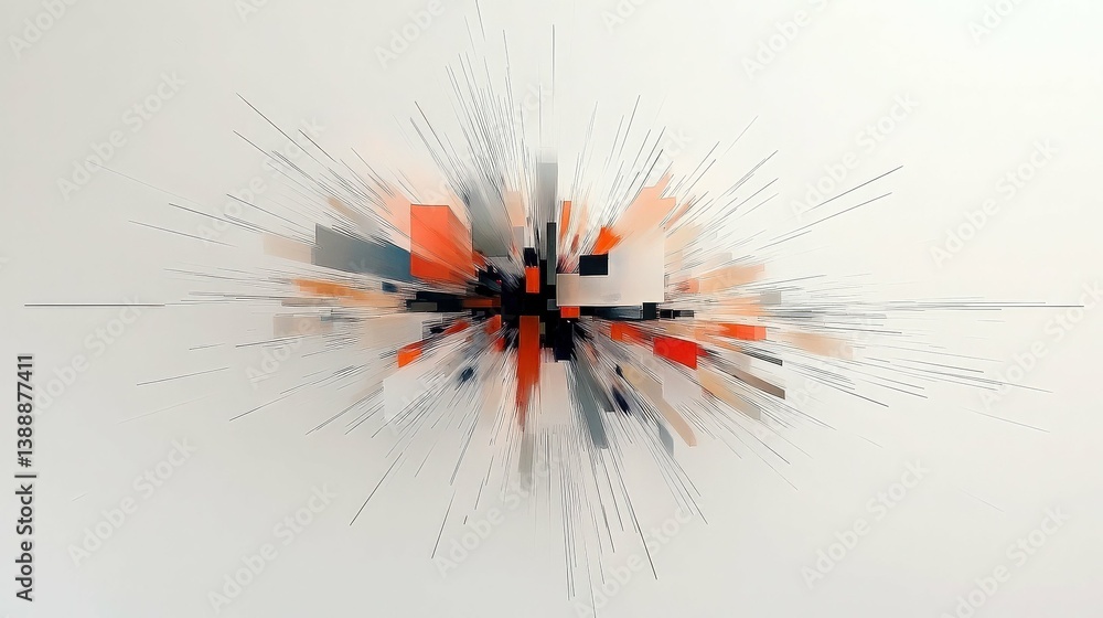 Poster abstract urban burst: a dynamic abstract composition explodes with energy, featuring stylized geomet
