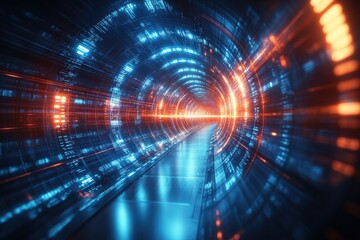 Fototapeta premium A tunnel with a blue and orange light