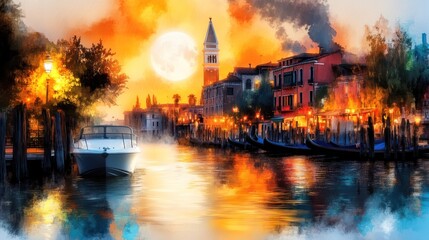 Fototapeta premium Enchanting Venetian Canals: Moonlit Nocturnal Journey