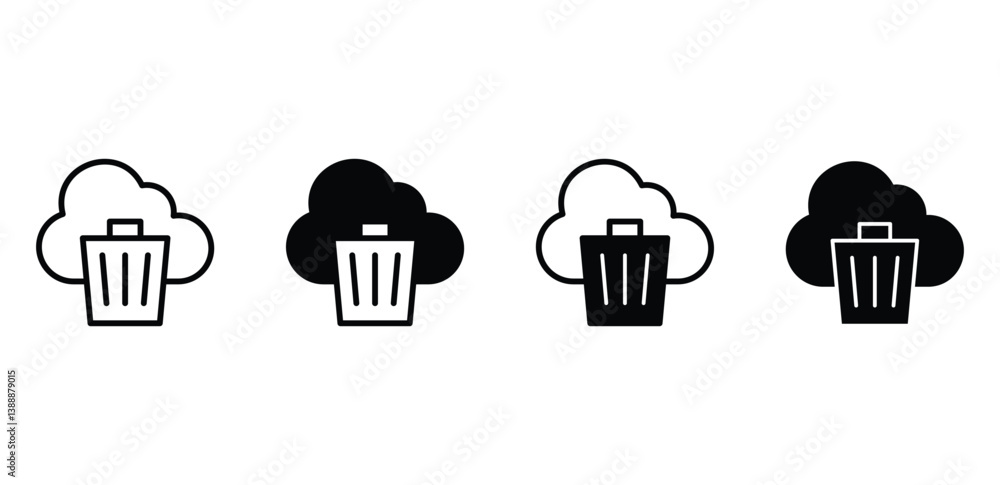 Poster cloud trash can icons digital data deletion black and white color vector design