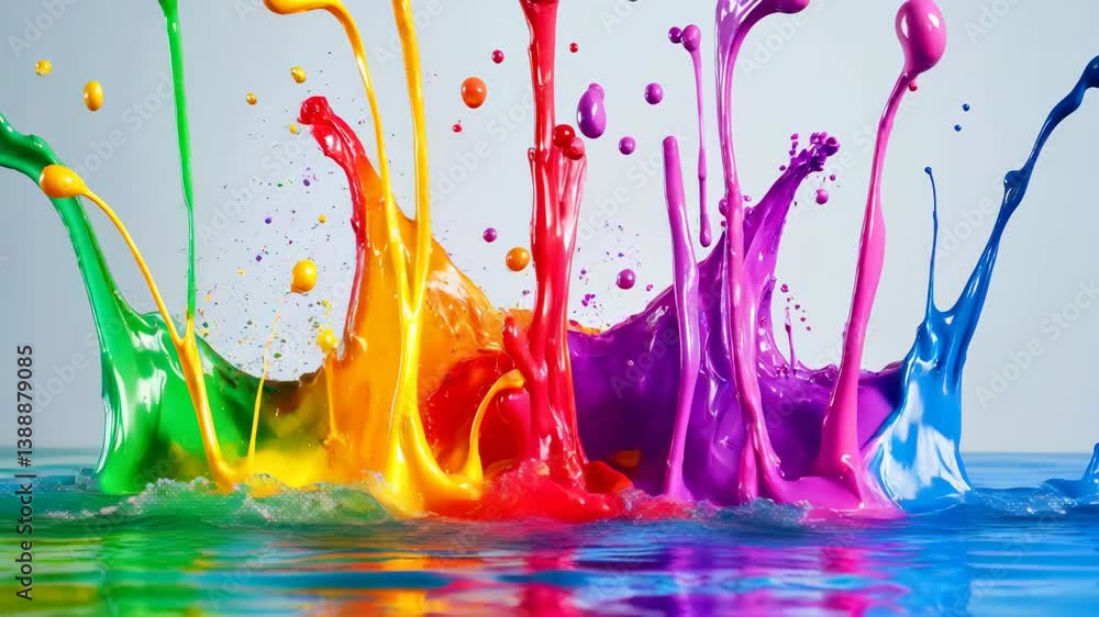 Poster vibrant paint splashes showcasing dynamic art and creative expression in colorful patterns