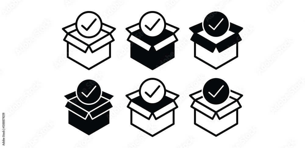 Poster isometric box icon checklist set black and white color vector design