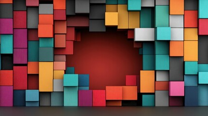 Colorful Cubes and Void: A vibrant array of multi-colored cubes creates a dynamic composition, with a central void adding a sense of intrigue and visual contrast.