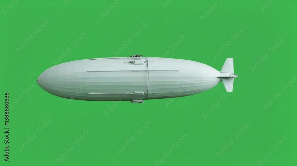 Poster white zeppelin airship isolated on a green screen chroma key background, ideal for compositing and v