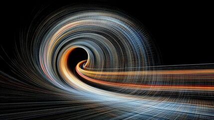 Whirlwind of light and motion: A captivating display of light and energy, where vibrant streaks of light converge and spiral, creating a dynamic visual experience against a backdrop of deep black.