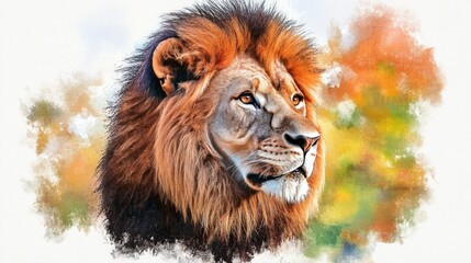 Obraz premium Front-Facing Lion Oil Painting with Rich Details and Soft Sepiatone Lighting