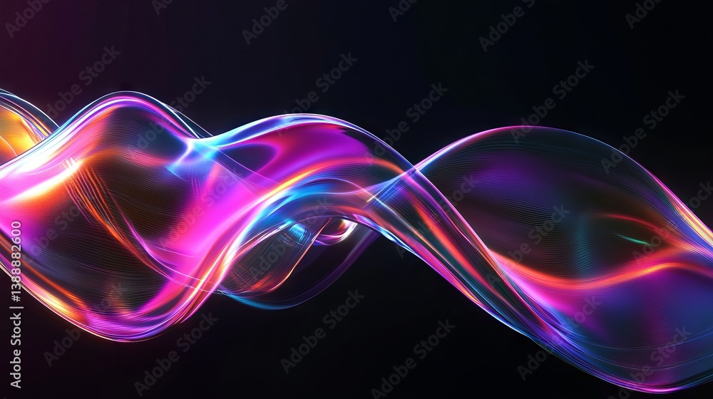 Poster abstract dark holographic iridescent neon fluid liquid glass wave swirling in motion with modern glo