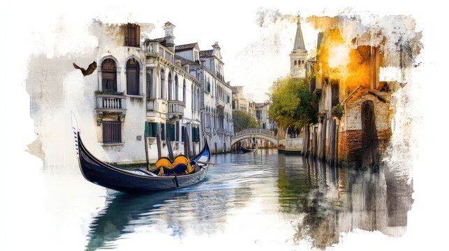 Serene Gondolas Gliding Through Venice's Waterways with Soft Lighting and Sepiatone Oil Painting Aesthetic