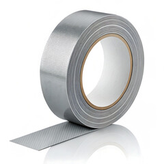 Silver Duct Tape Roll Partially Unrolled Isolated on White Background