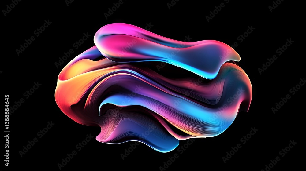 Poster abstract dark holographic iridescent neon fluid liquid glass wave swirling in motion with modern glo