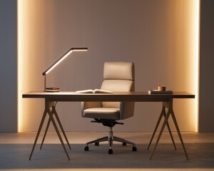 Minimalist Home Office Design: Luxury Modern Home Office with Ambient Lighting and Ergonomic Chair, Professional Home Office Design for Productivity and Elegant Workspace Solutions
