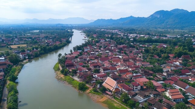 Bang Rakam district aerial image with dotted recharge well locations marked