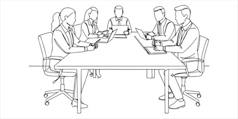 A group of professional company members gathers closely around a conference room desk, engaged in discussions and collaboration, exchanging ideas to drive productive and strategic decision making.

