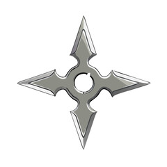 Obraz premium silver star isolated on white, Ninja Shuriken Weapon Vector Illustration Sharp Throwing Star Design