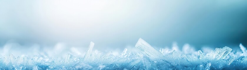 A stunning close-up of shimmering ice crystals reflecting light, creating a serene and tranquil atmosphere in a winter landscape.