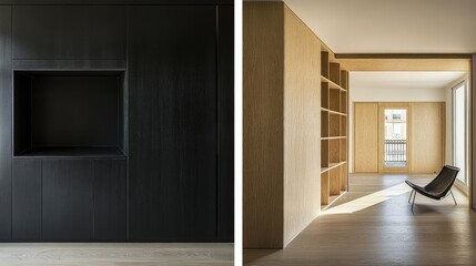 Closed -layer cabinet beside minimal open shelving for decorative contrast