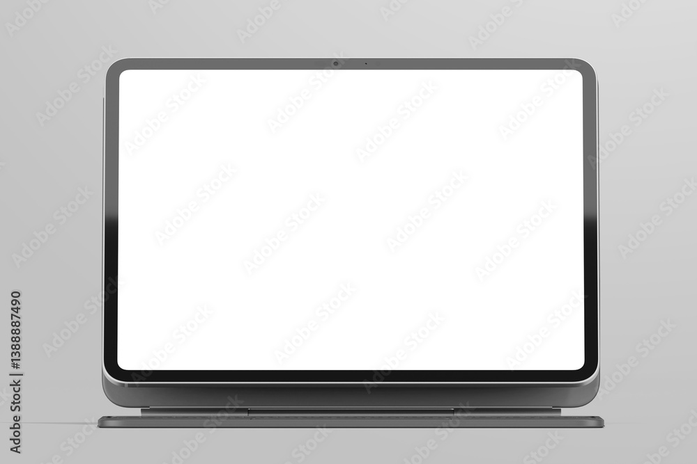 Poster black tablet pro 13-inch with white screen device, centered detachable keyboard case centered zoomed