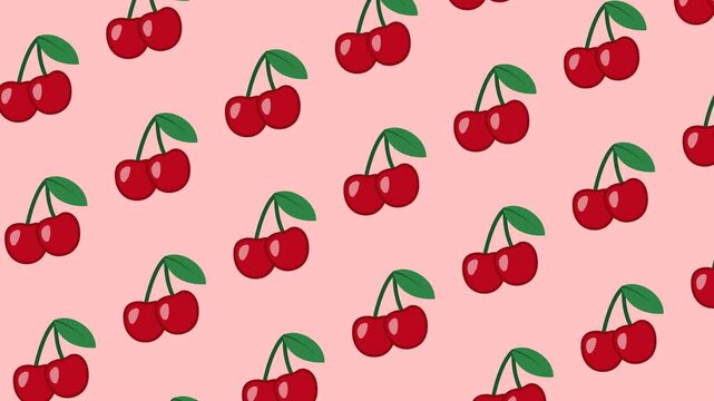 Cherry fruit pattern seamless background animation, Transparent background. 