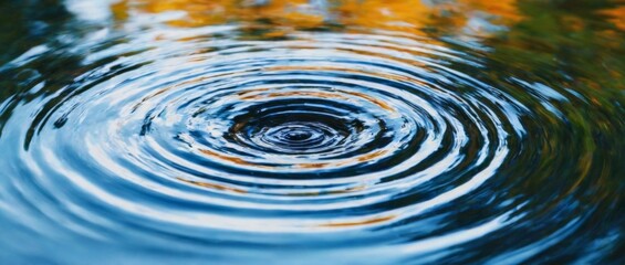 Autumn Reflections in Rippled Blue Water with Abstract Black Circle and Colorful Foliage Background