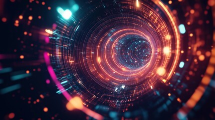 Fototapeta premium Futuristic glowing tunnel with digital neon lights